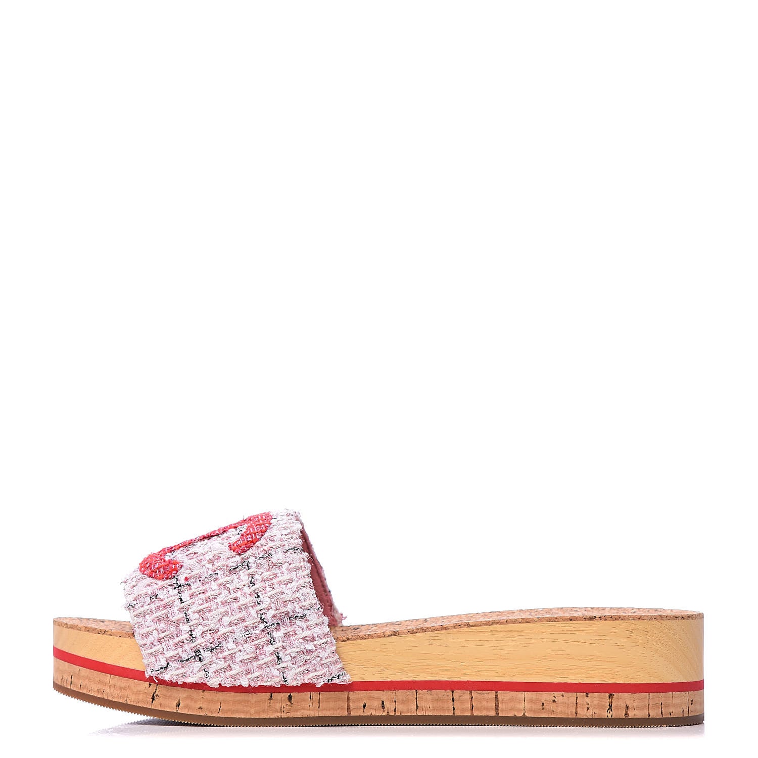 Chanel Tweed Lambskin Logo Mules 39 Pink Red 1 of 10