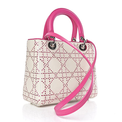 Christian Dior Lambskin Stitched Cannage Medium Lady Dior Pink White 3 of 9