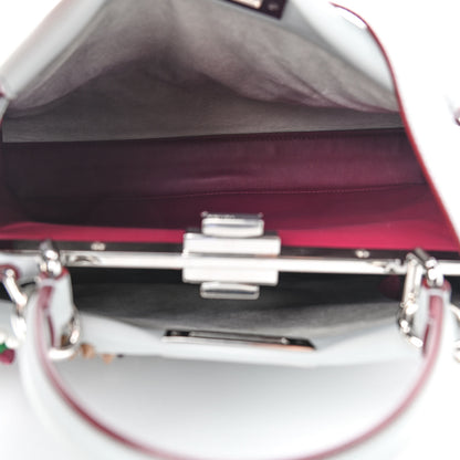 Fendi Vitello Seta Shiny Nappa Pearl Scalloped Studded Floral Embroidered Medium Peekaboo Iconic Satchel Grigio Perla Multicolor 5 of 11