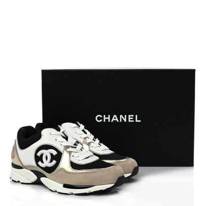 Chanel Mesh Suede Calfskin Womens CC Sneakers 35.5 White Black Beige Gold 9 of 9