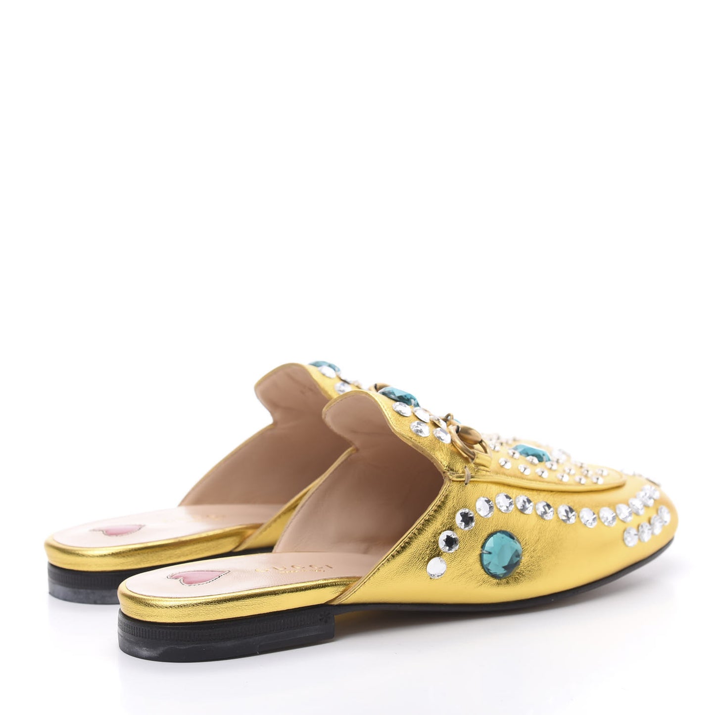 Metallic Nappa Crystal Womens Princetown Slippers 36.5 Gold