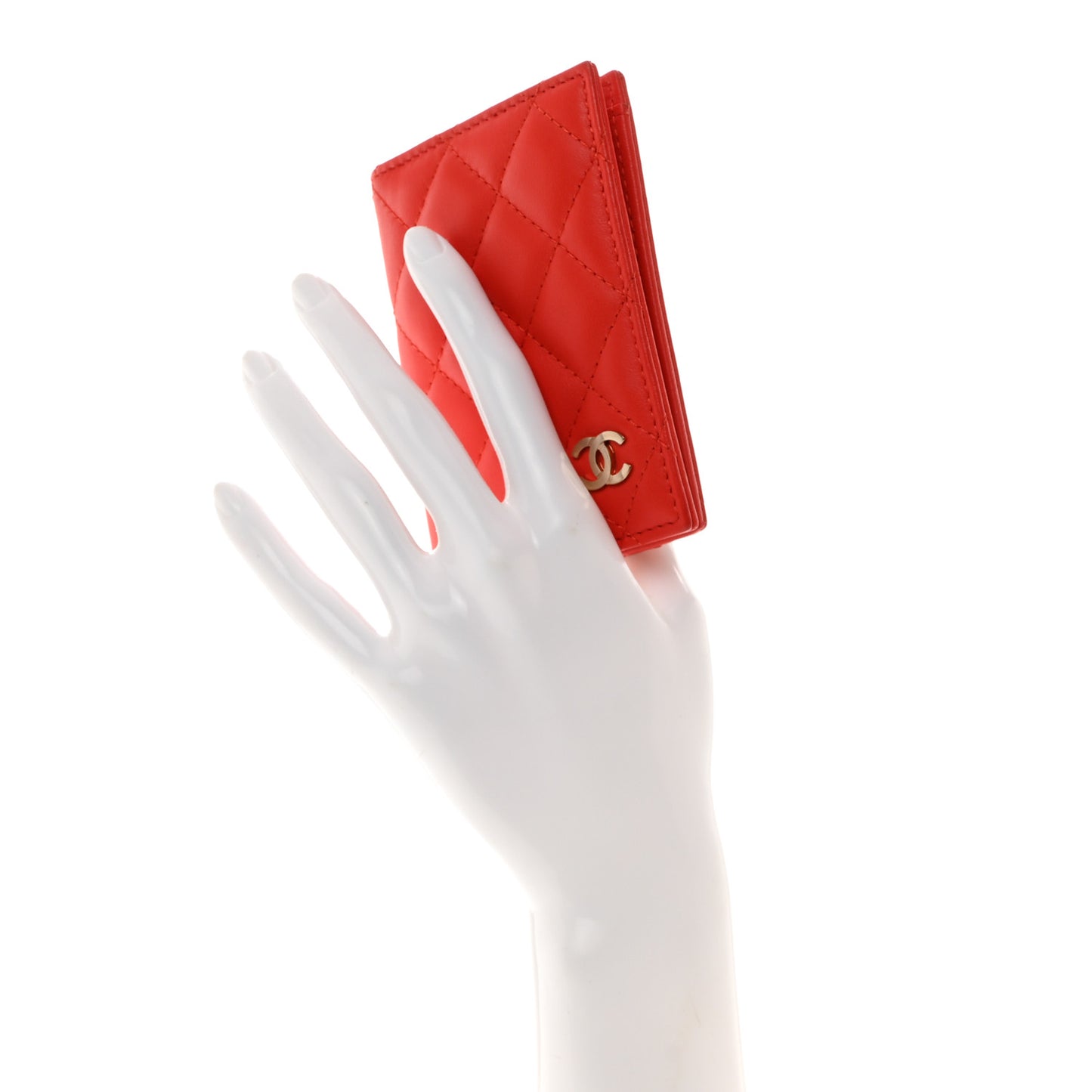 Lambskin Quilted Card Holder Wallet Red