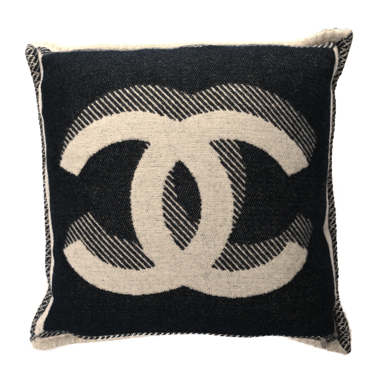 Chanel Merino Wool Cashmere CC Pillow Black Beige 2 of 3