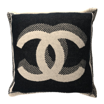 Chanel Merino Wool Cashmere CC Pillow Black Beige 2 of 3