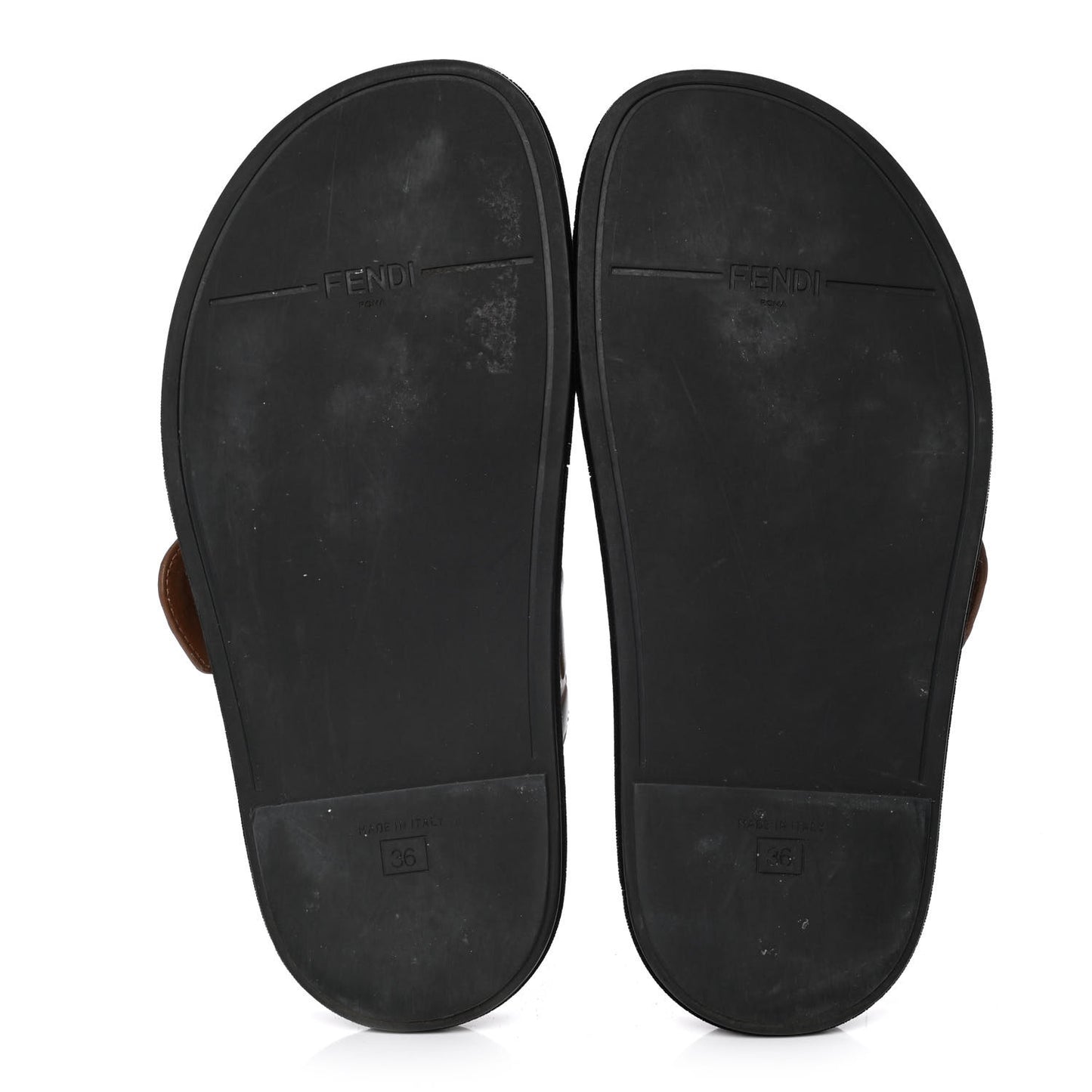 Calfskin FF Embossed Pearland Slide Sandals 36 Tobacco Moro