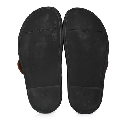 Fendi Calfskin FF Embossed Pearland Slide Sandals 36 Tobacco Moro 6 of 10