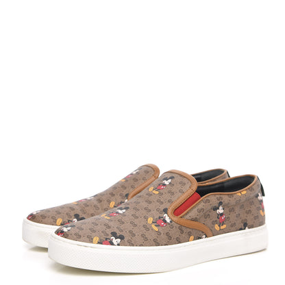 Gucci X DISNEY Mini Vintage GG Supreme Monogram Mickey Mouse Mens Slip-On Sneakers 8.5 Beige Vintage Sun Oil 3 of 8