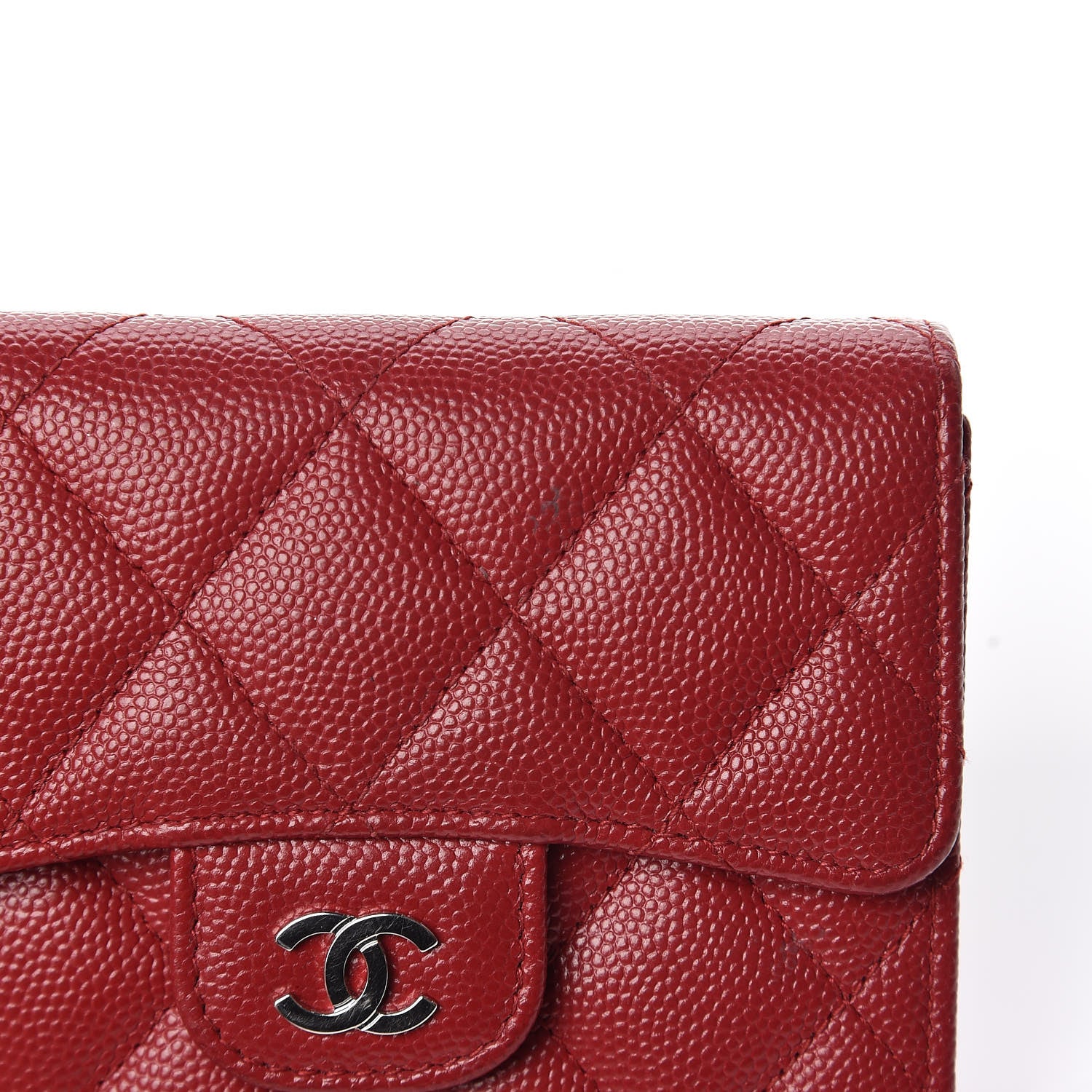 Chanel Caviar Quilted Compact Flap Wallet Dark Red 9 of 10