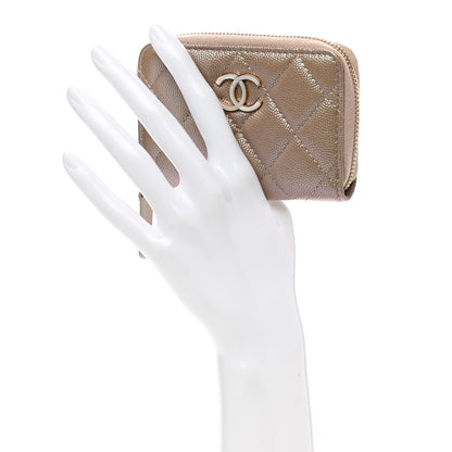 Chanel Iridescent Caviar Quilted Zip Coin Purse Beige 2 of 9