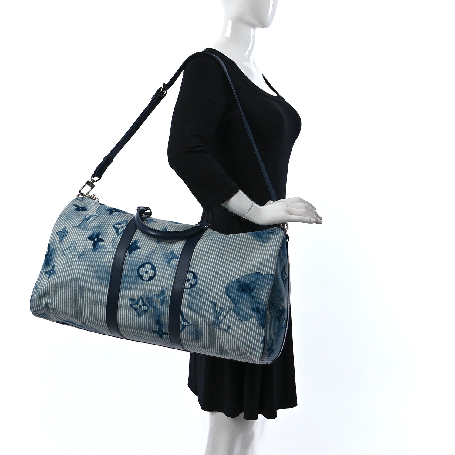 Louis Vuitton Monogram Watercolor Keepall Bandouliere 50 Hickory Stripes Denim 2 of 10
