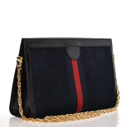 Gucci Suede Patent Web Dragon Embroidered Medium Ophidia Chain Shoulder Bag Blue Multicolor Black 3 of 7