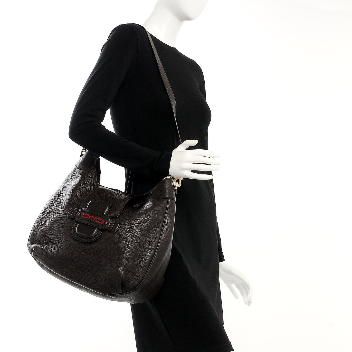 Calfskin Web Medium Dressage Hobo Coffee Brown