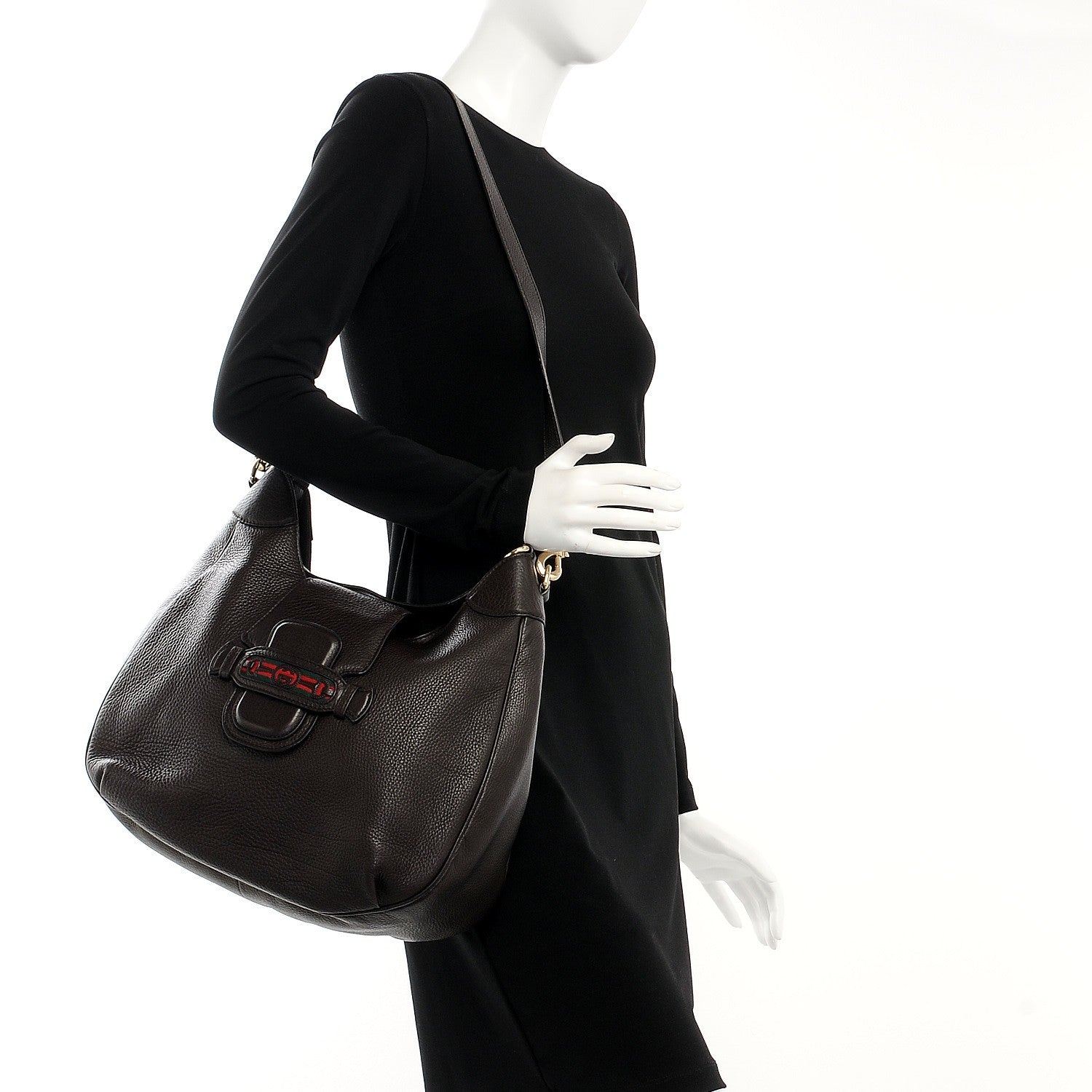 Gucci Calfskin Web Medium Dressage Hobo Coffee Brown 2 of 8