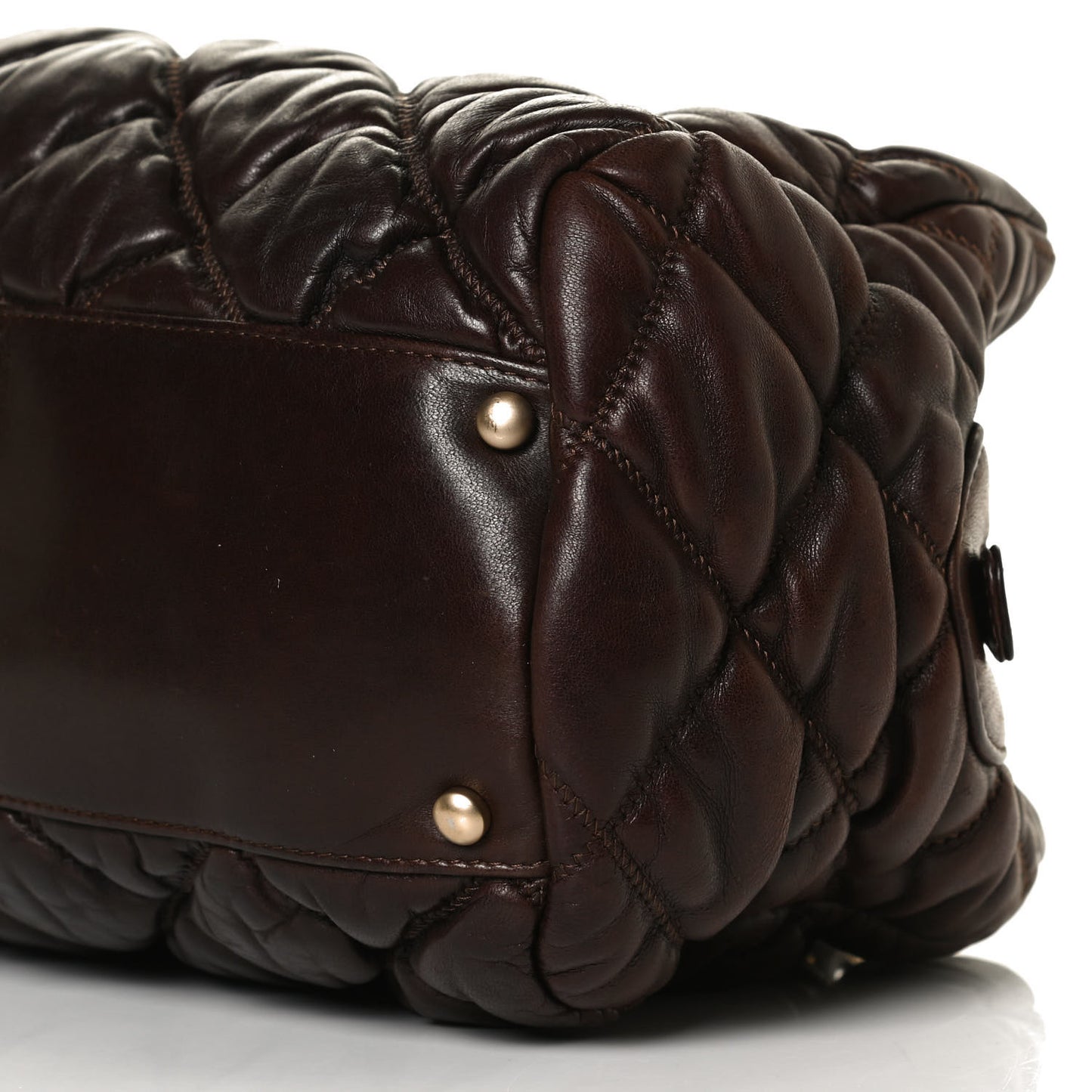 Calfskin Bubble Quilt Bowler Dark Brown