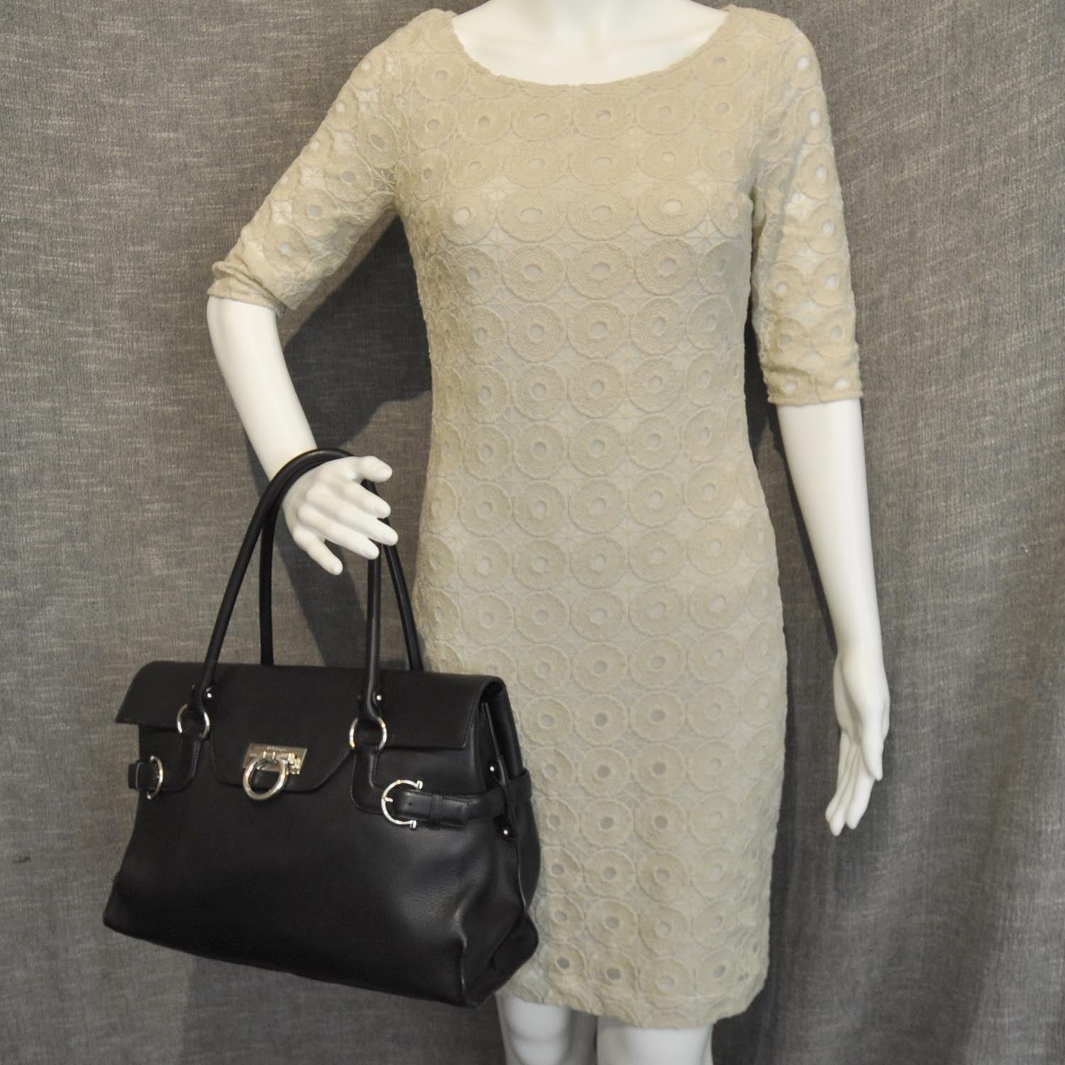 FASHIONPHILE SALVATOREFERRAGAMOLeatherVirnaSatchelBlack 2 of 9