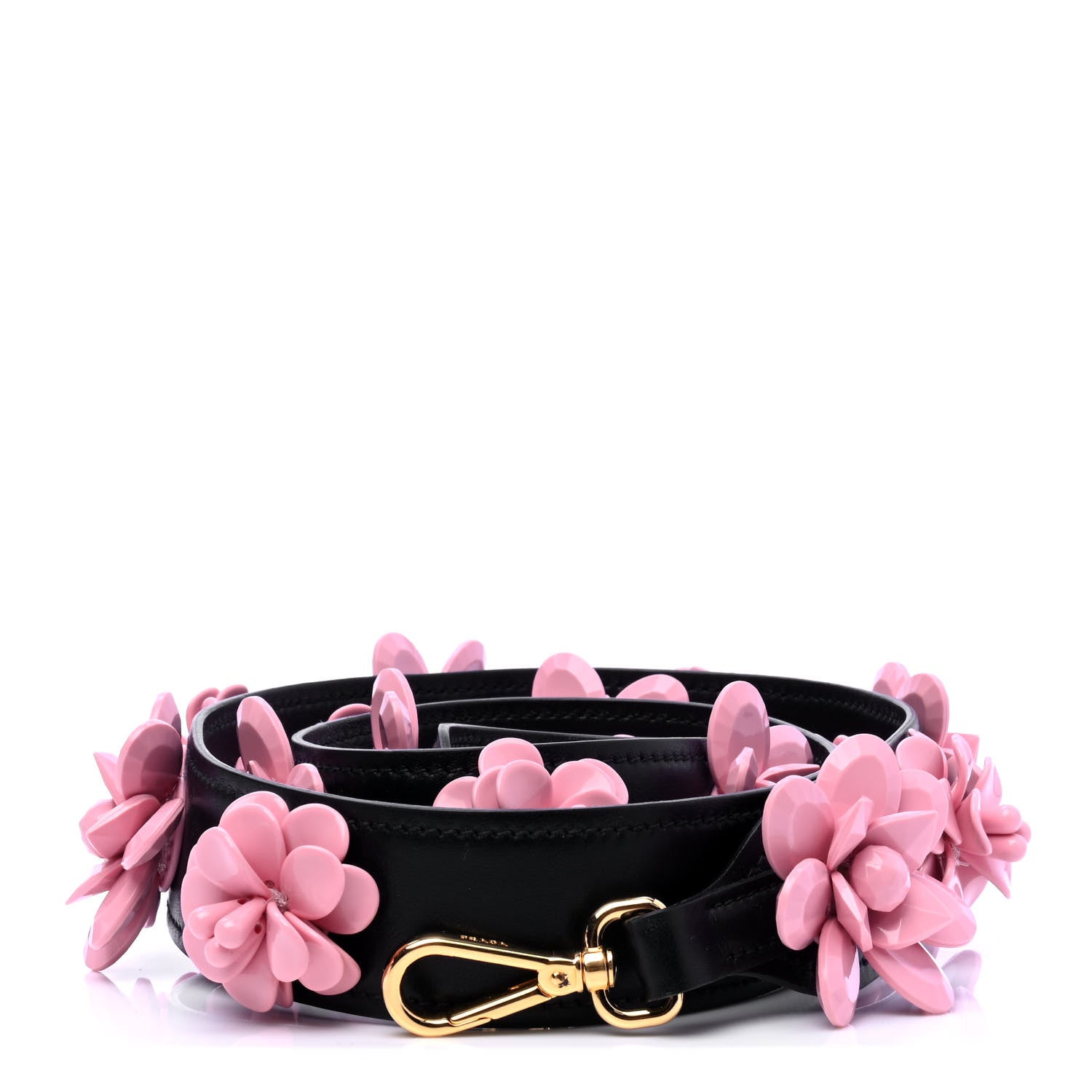 Prada Calfskin Plexiglass Flower Shoulder Strap Black Pink 1 of 5