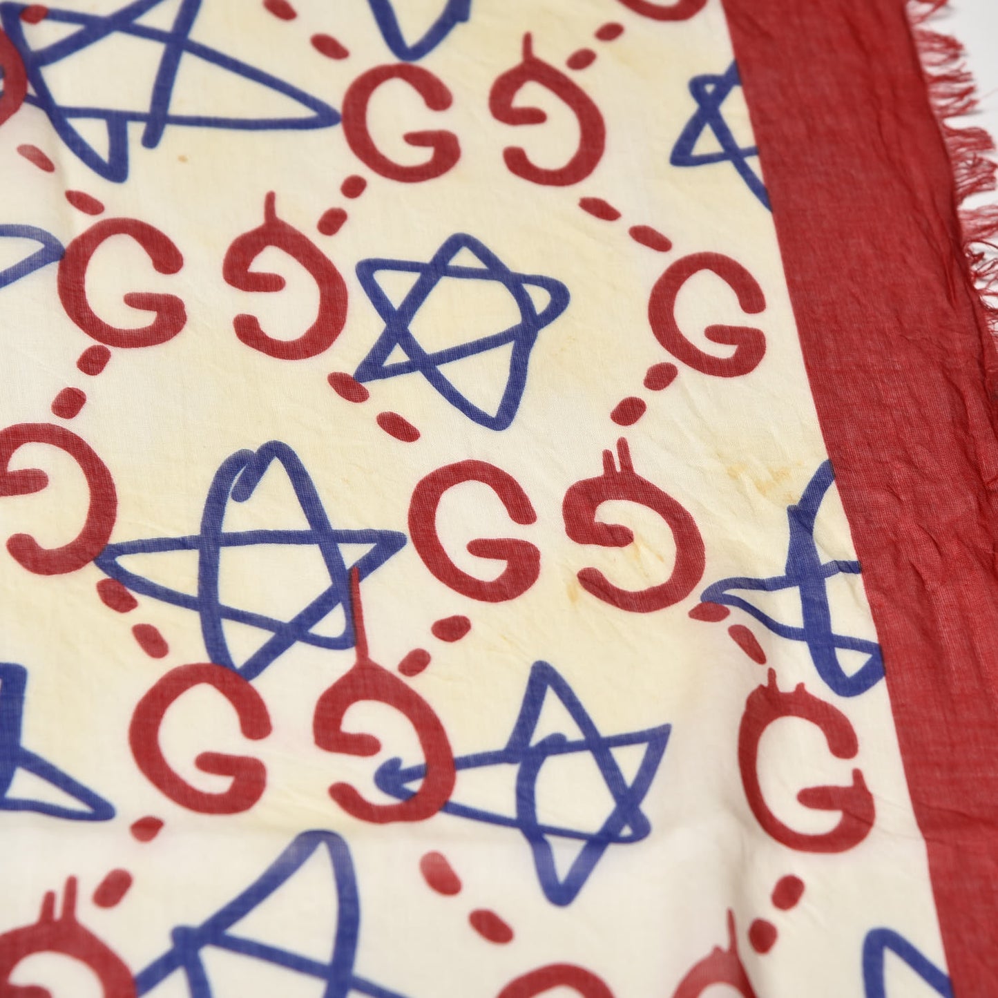 Modal Silk GucciGhost Print Square Scarf White