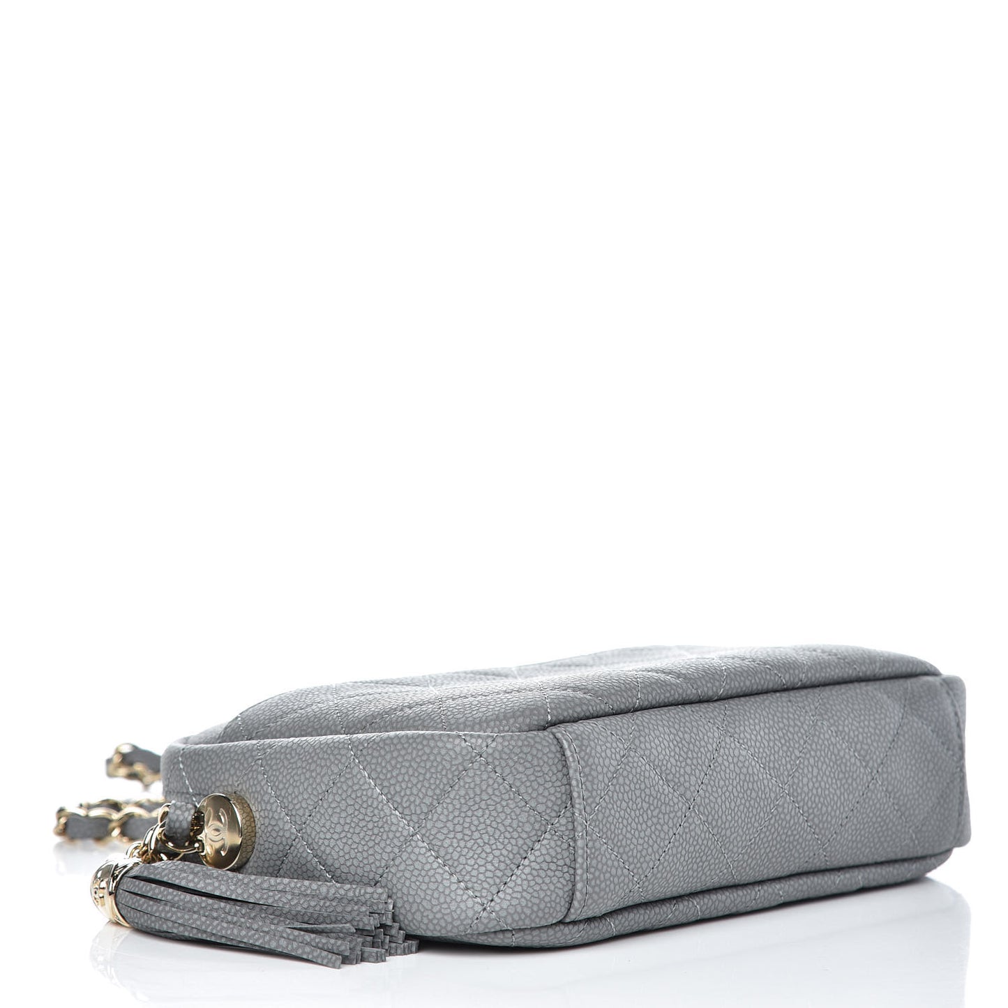 Caviar Quilted Coco Tassel Small Camera Case Grey