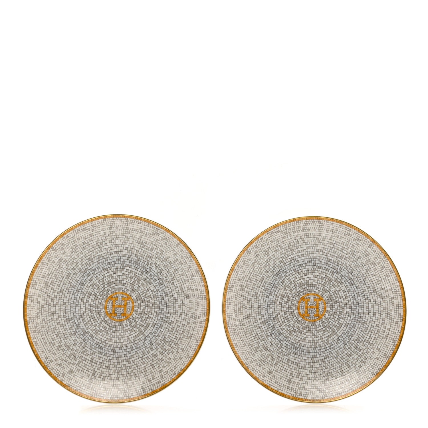 Hermes Porcelain Mosaique Au 24 Bread And Butter Plate Set of 2 Gold 1 of 5