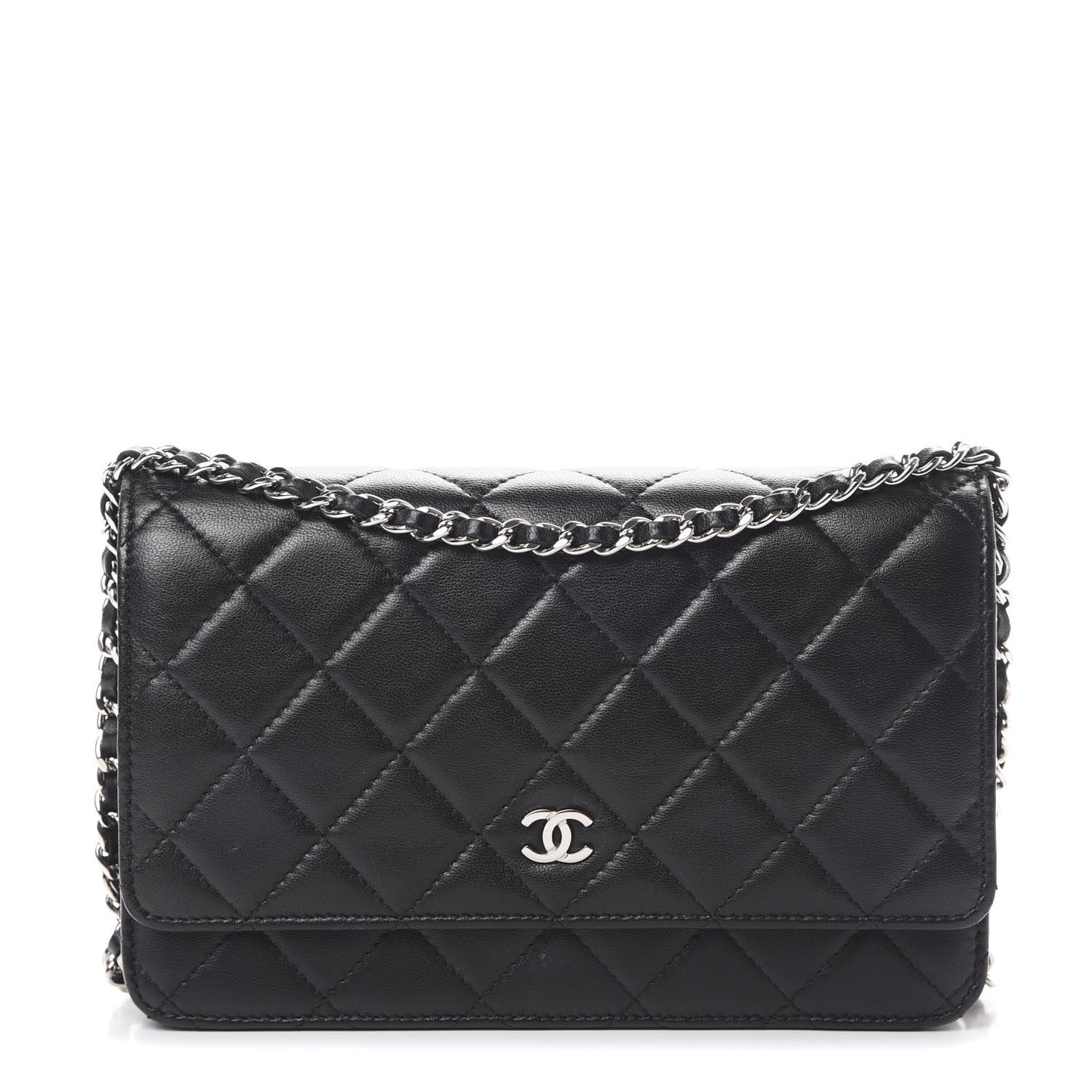 Lambskin Quilted Wallet On Chain WOC Black