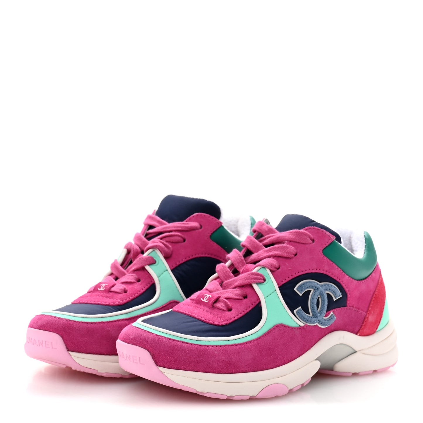 Nylon Calfskin Suede CC Sneakers 35 Pink Green