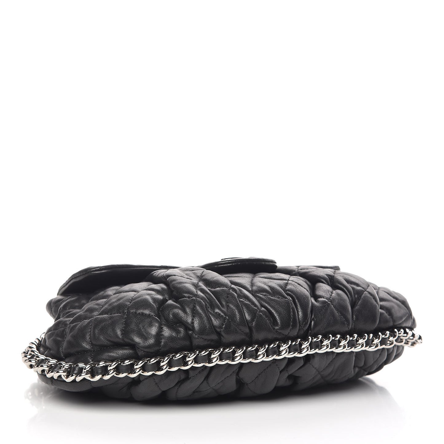 Washed Lambskin Quilted Medium Chain Around Messenger Black