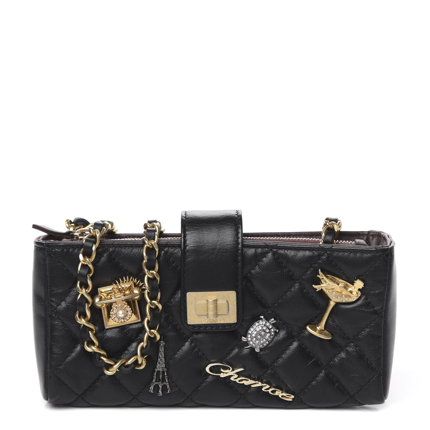 Aged Calfskin Lucky Charms 2.55 Reissue Mini Clutch With Chain Black