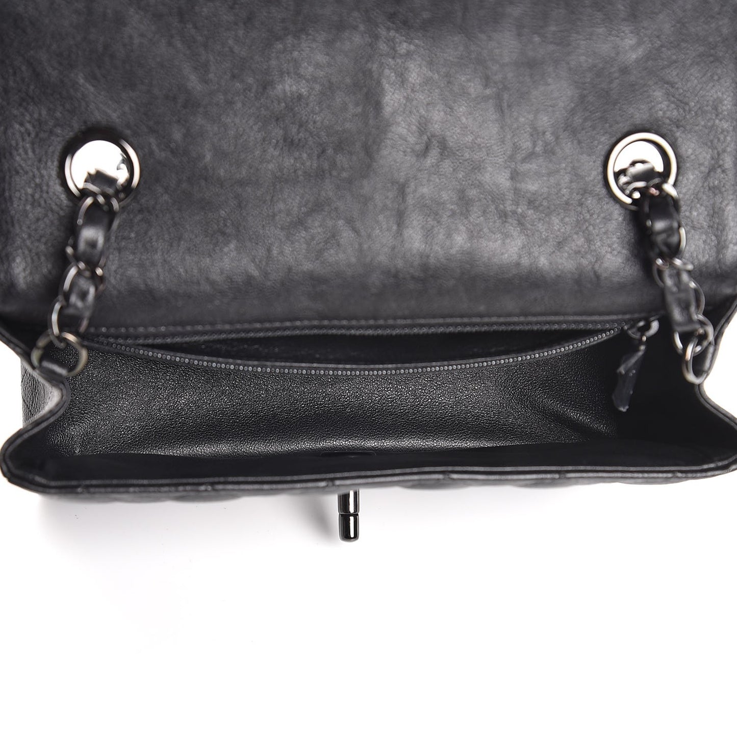 Crumpled Calfskin Quilted Mini Rectangular Flap So Black