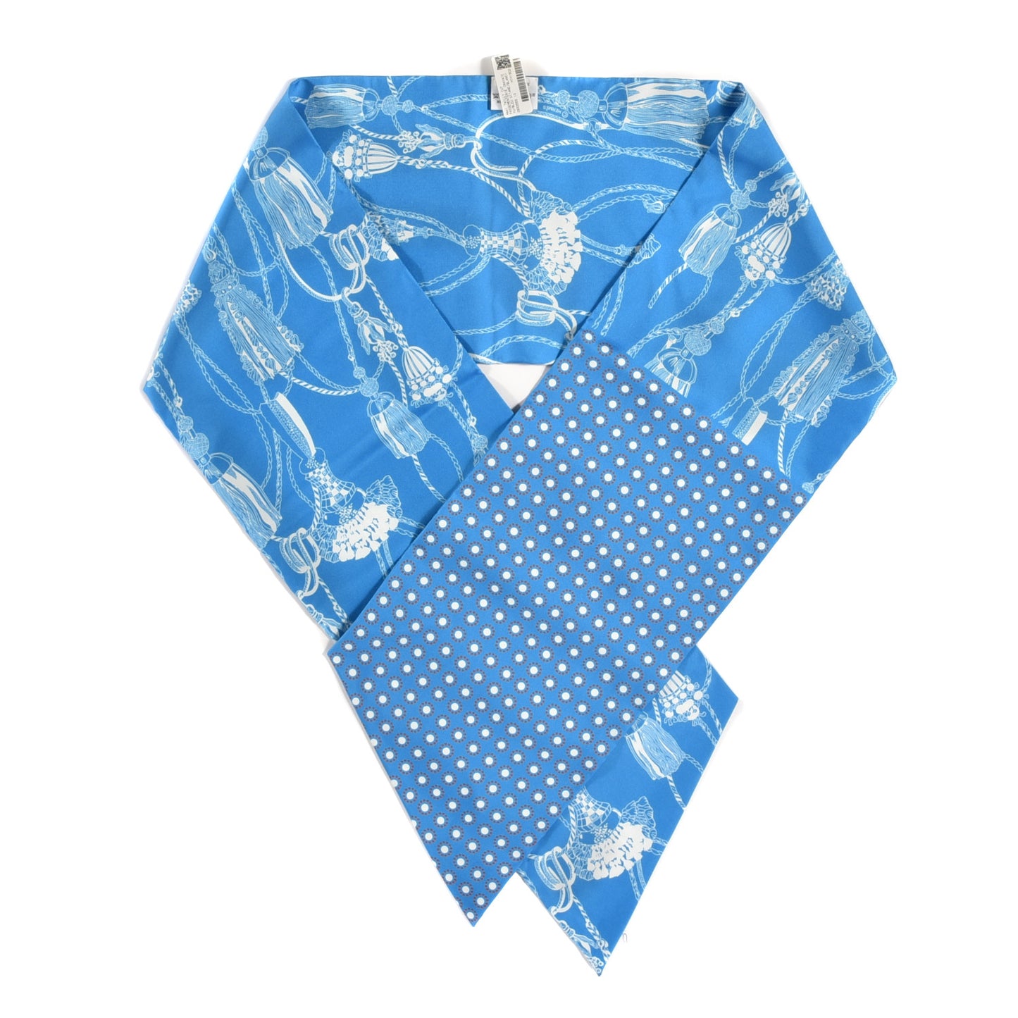 Silk Passementerie Maxi Twilly Cut Bleu Gitane White