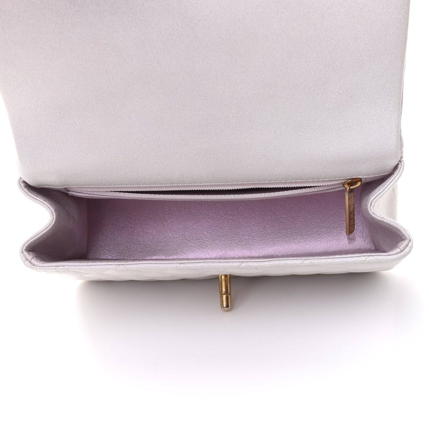 Iridescent Lambskin Quilted Mini Top Handle Rectangular Flap White