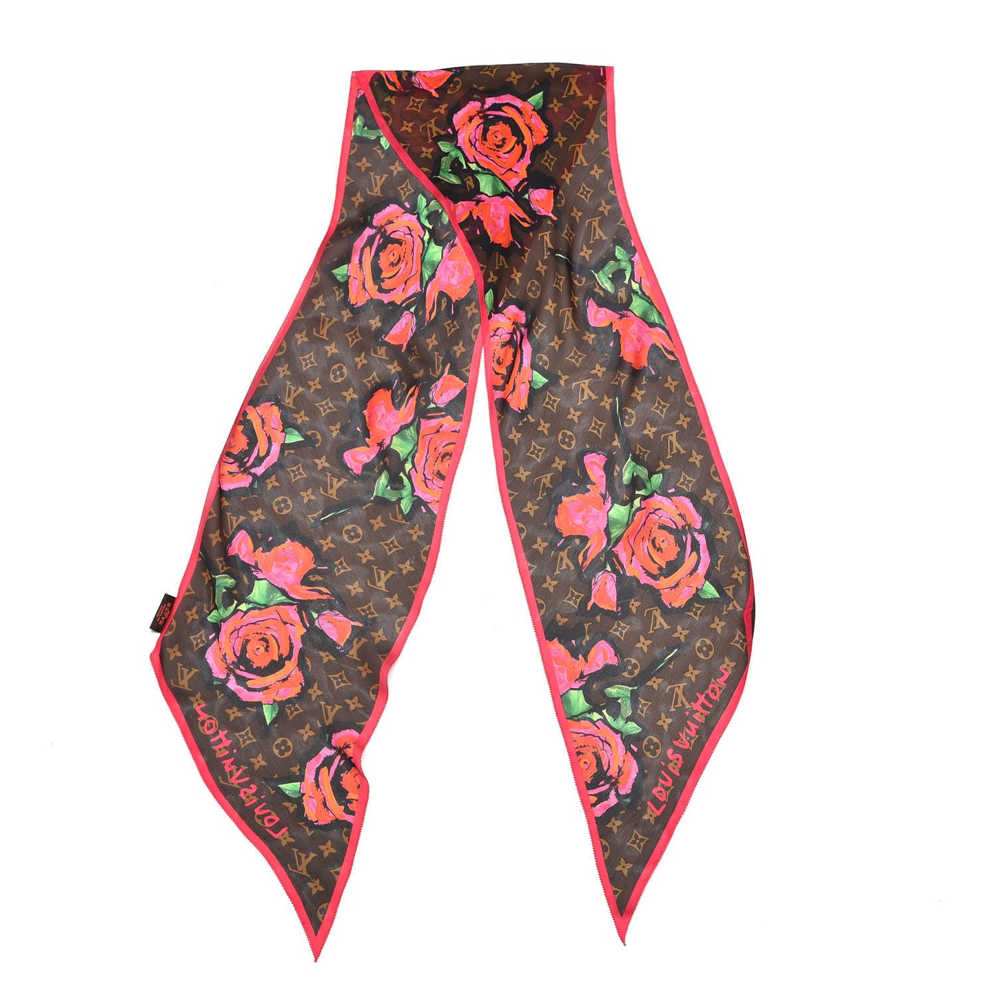Silk Monogram Roses Scarf Marron