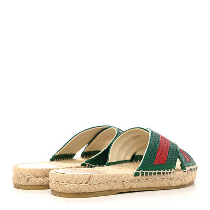 Gucci Malaga Kid Perforated Criss Cross Espadrille Slide Sandals 37 Emerald Hibiscus Red 4 of 10