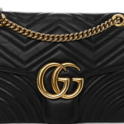 Gucci Calfskin Matelasse Medium GG Marmont Shoulder Bag Black 7 of 9