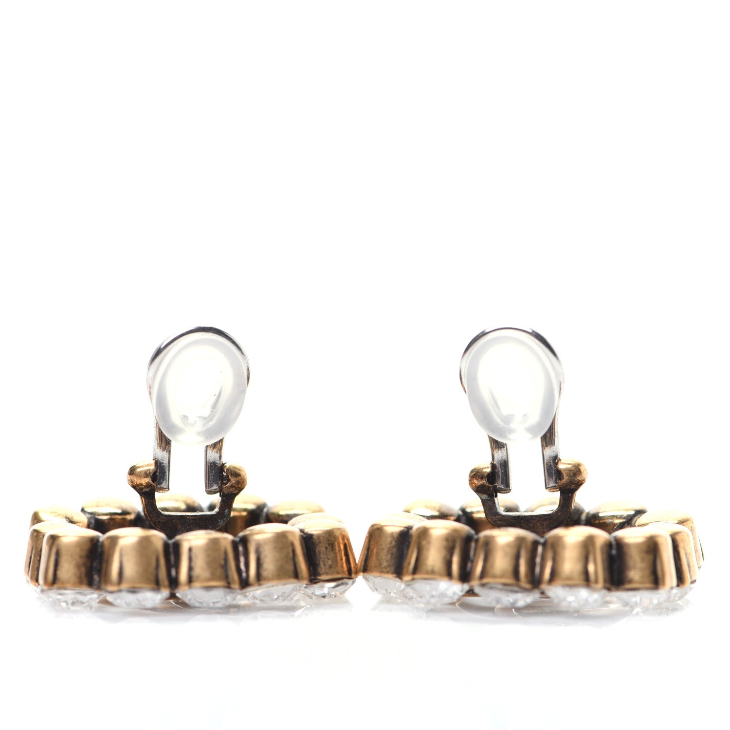 Gucci Metal Crystal Double G Clip On Earrings Aged Gold 6 of 6