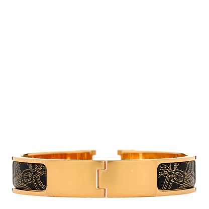 Hermes Enamel Printed Jour de Casting Narrow Clic Clac H Bracelet PM Jaune Or Black 2 of 3