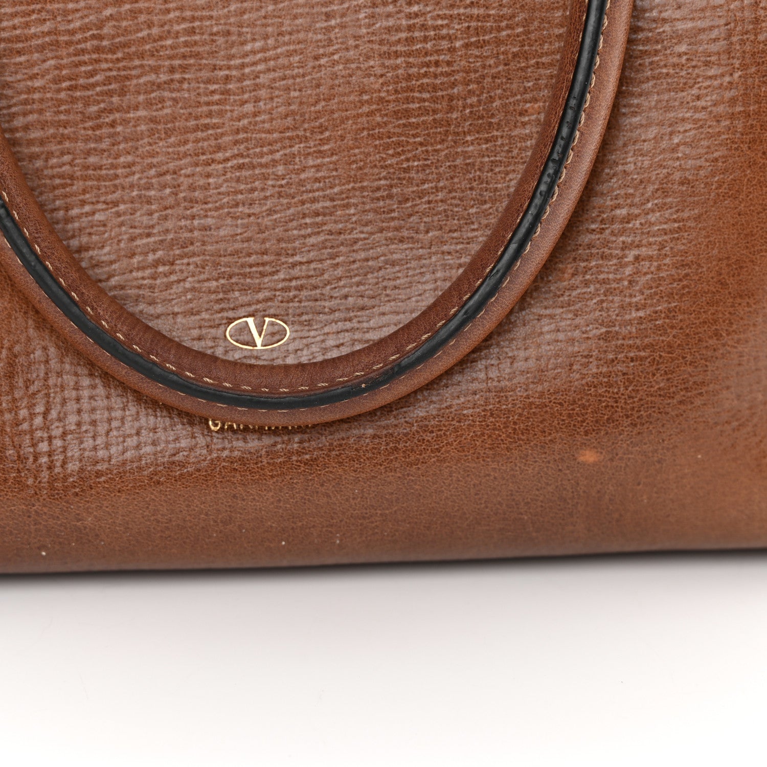Valentino Garavani Textured Calfskin Rockstud Double Handle Tote Tan 16 of 17