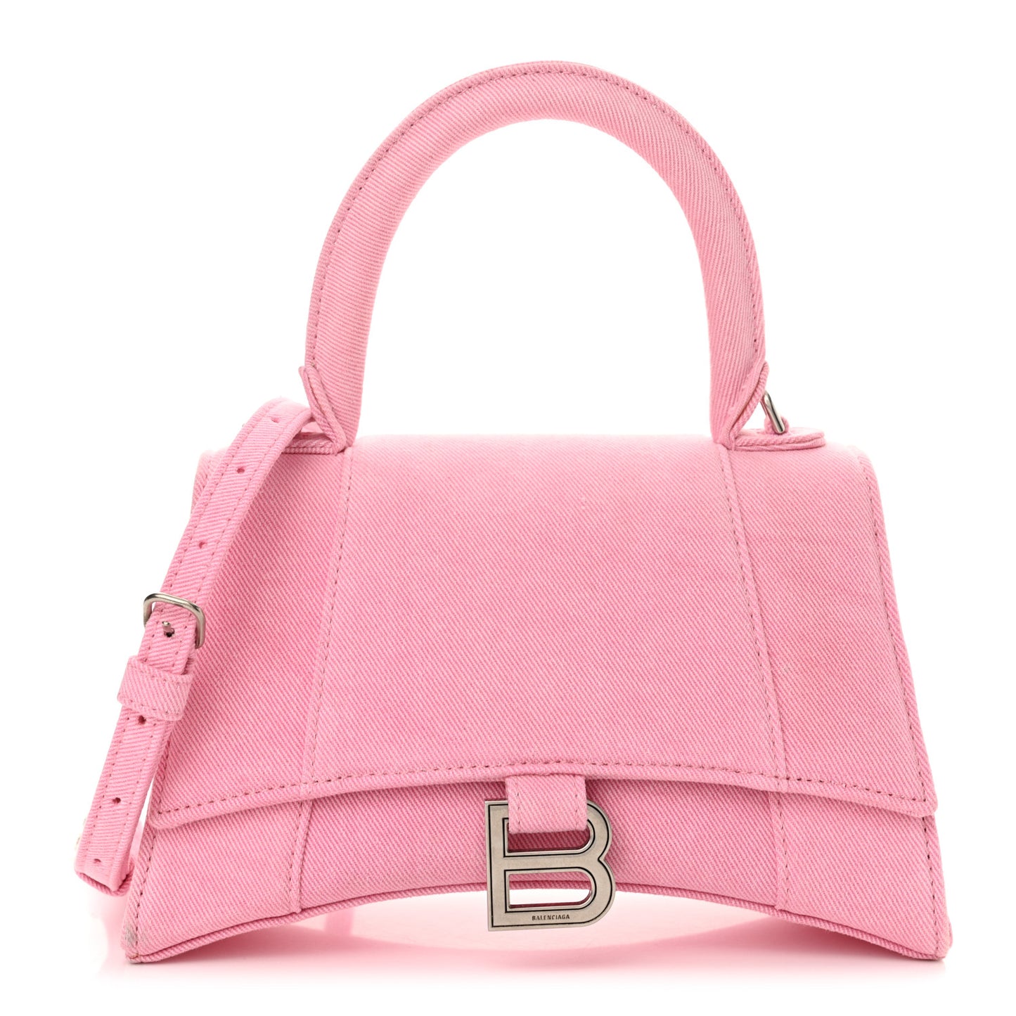 Nappa Denim Printed Small Hourglass Top Handle Bag Denim Pink