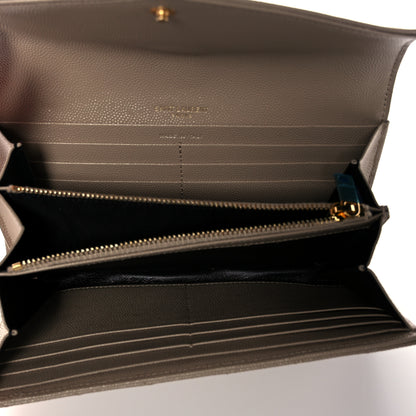 Saint Laurent Grain De Poudre Matelasse Chevron Monogram Flap Wallet Taupe 5 of 10