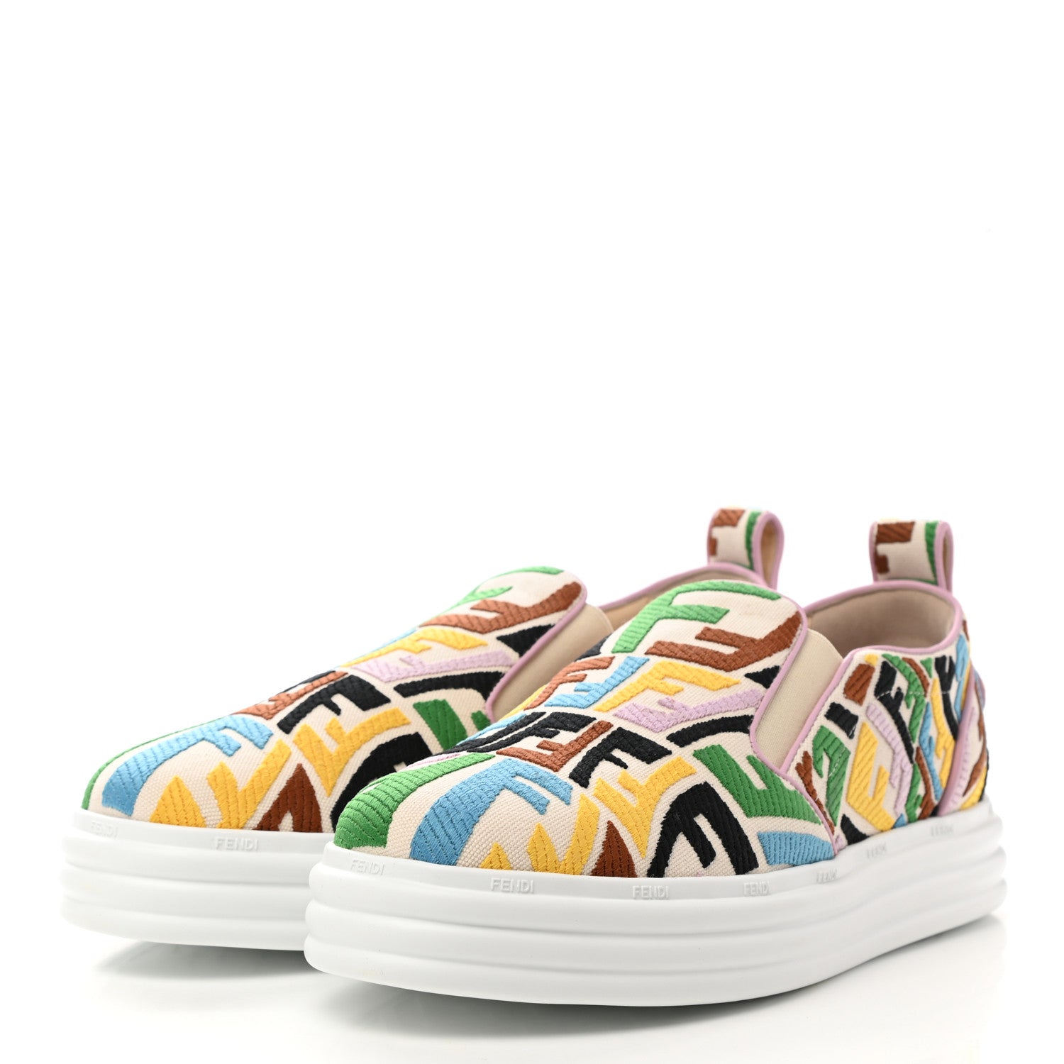 Fendi X SARA COLEMAN Canvas FF Vertigo Embroidered Womens Rise Slip On Sneakers 41 Grezzo Multicolor 3 of 8