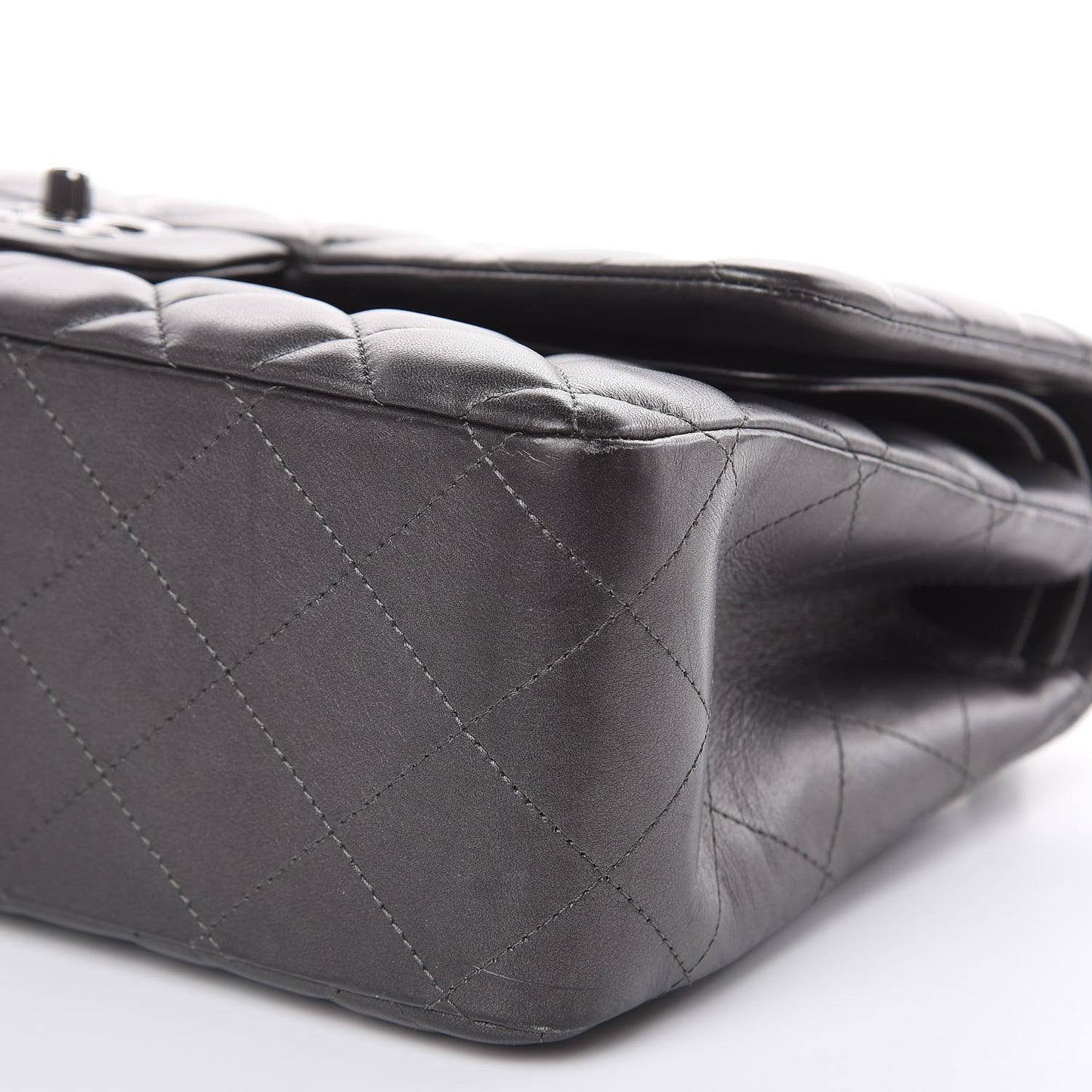 Metallic Lambskin Quilted Jumbo Double Flap Pewter