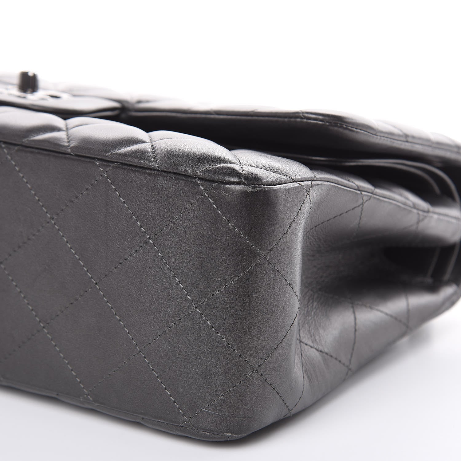 Chanel Metallic Lambskin Quilted Jumbo Double Flap Pewter 9 of 15