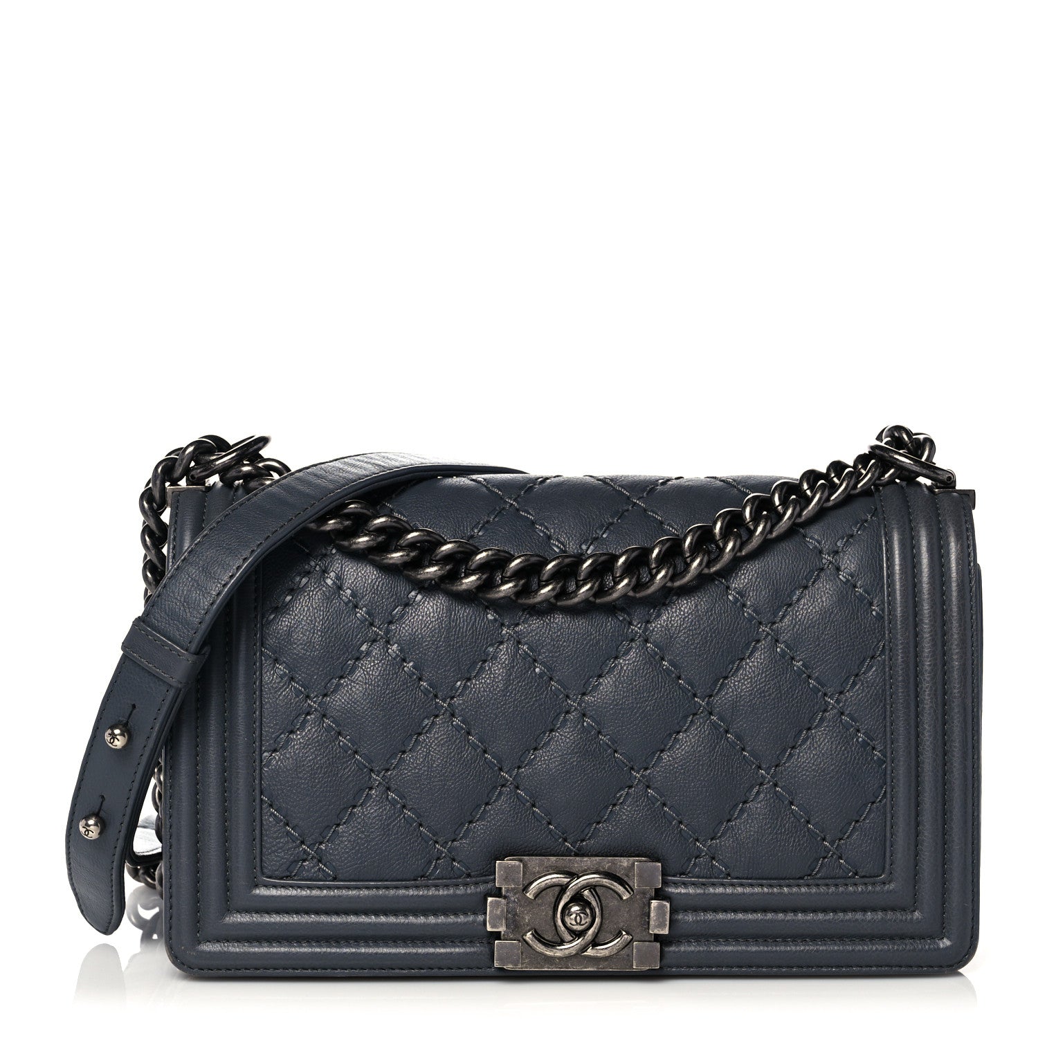 Chanel Calfskin Double Stitch Medium Boy Flap Grey 1 of 13