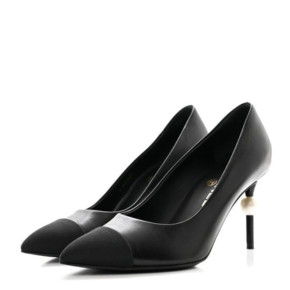 Chanel Grosgrain Cap Toe CC Pearl Pumps 37 Black 3 of 8