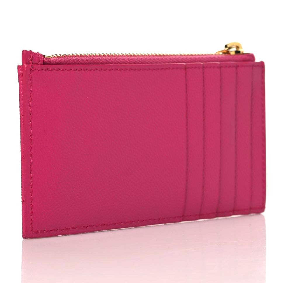 Saint Laurent Grain De Poudre Matelasse Chevron Monogram Fragments Zippered Card Case Fresh Fuxia 3 of 8