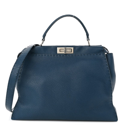 Fendi Cuoio Romano Selleria Bi-Color Medium Peekaboo Iconic Satchel Blue Latte 1 of 10