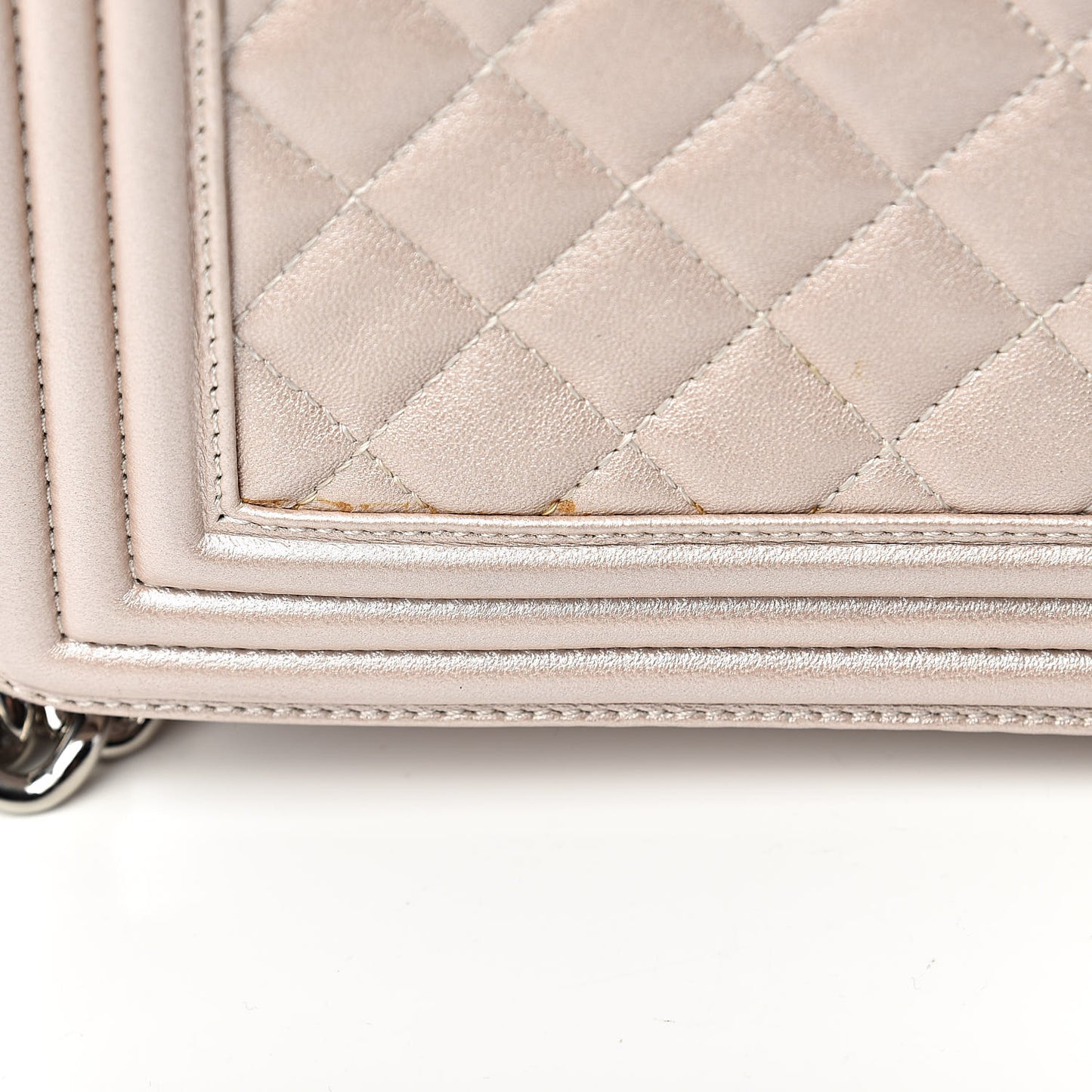 Metallic Lambskin Quilted Large Boy Flap Light Beige