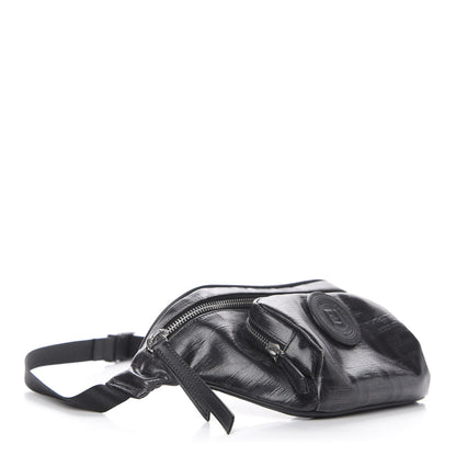 Fendi Glazed Fabric Vitello Century FF 1974 Stamp Patch Pocket Belt Bag Black 4 of 10