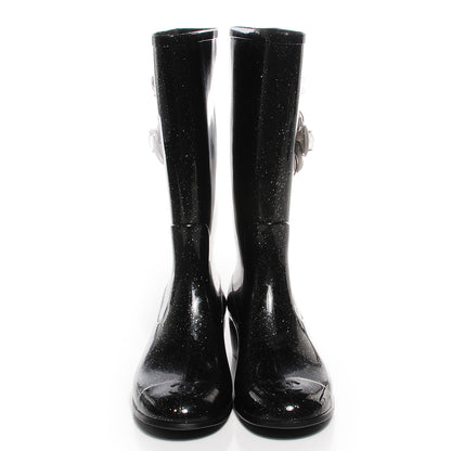 Chanel Rubber Glitter Camellia Rain Boots 39 Black 2 of 7