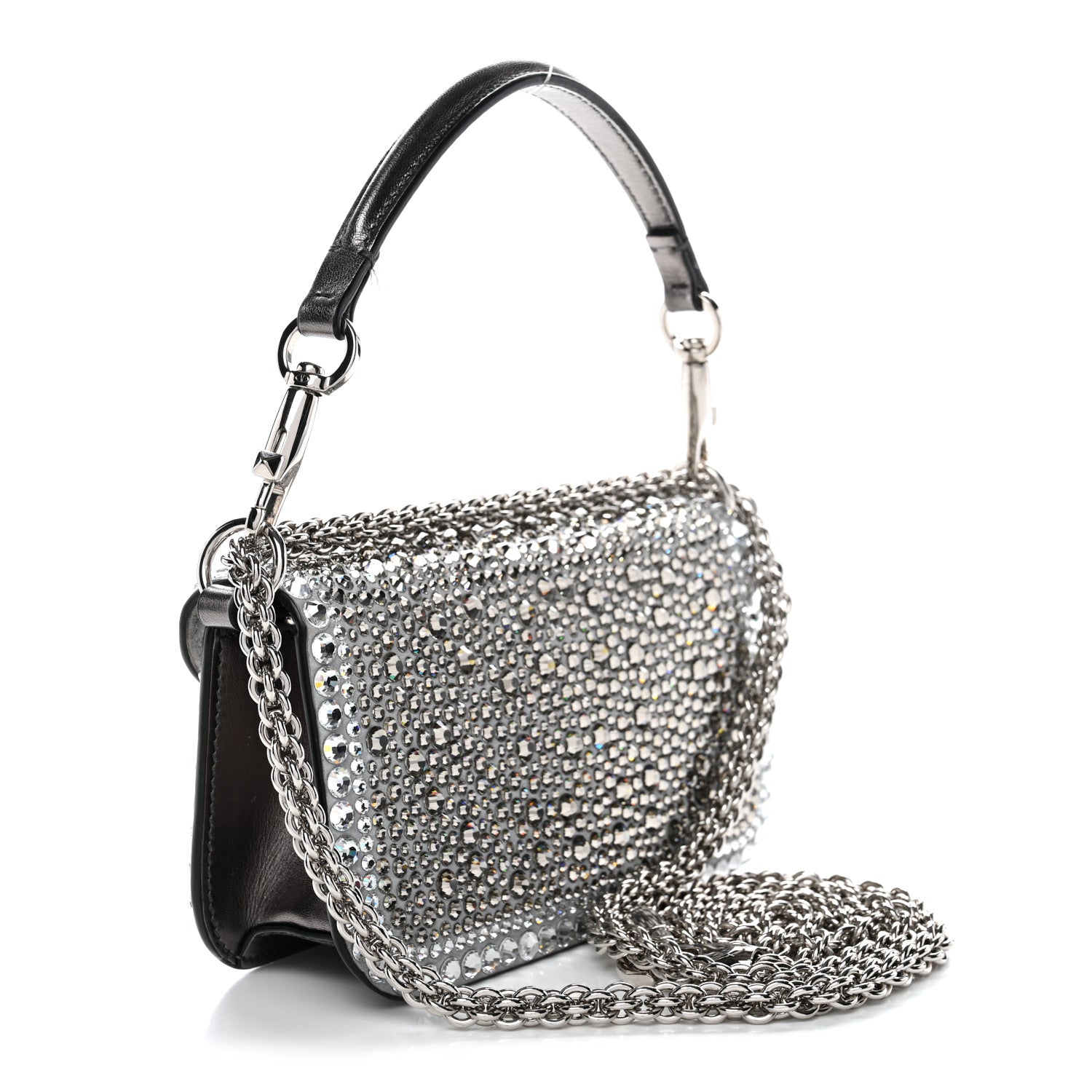 Valentino Garavani Crystal Suede Enamel Vlogo Small Loco Shoulder Bag Silver 3 of 12