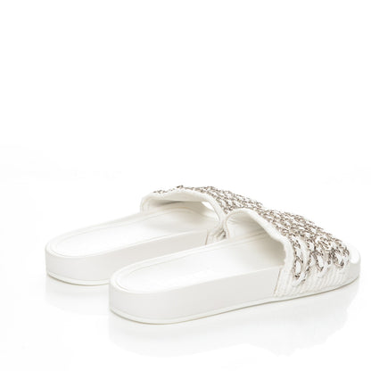 Chanel Tweed Lambskin Chain Flat Sandals 38 White 4 of 7